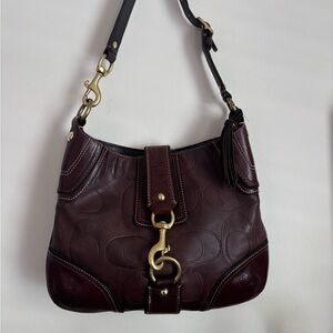 Coach Brown Signature Leather Hamptons Clip Hobo